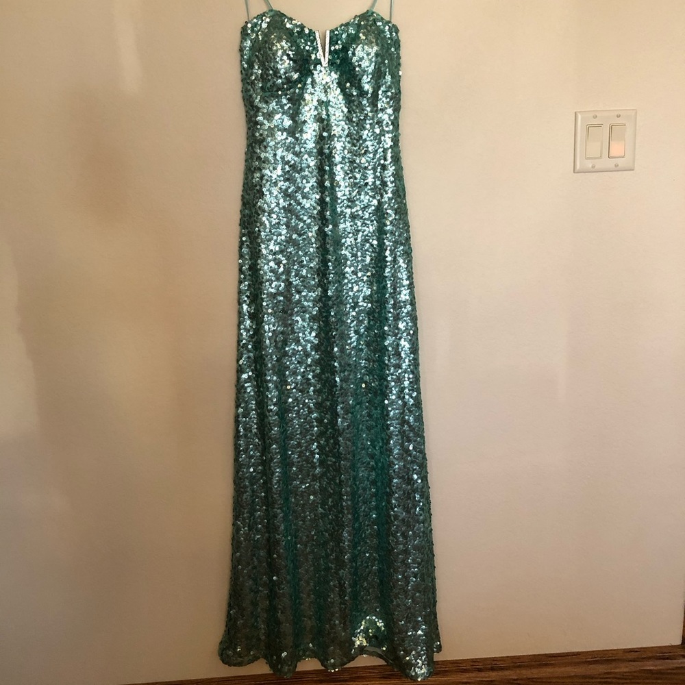 Sequin teal long dress